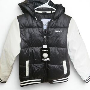 DKNY Black Puffer Jacket with White Logo Lining